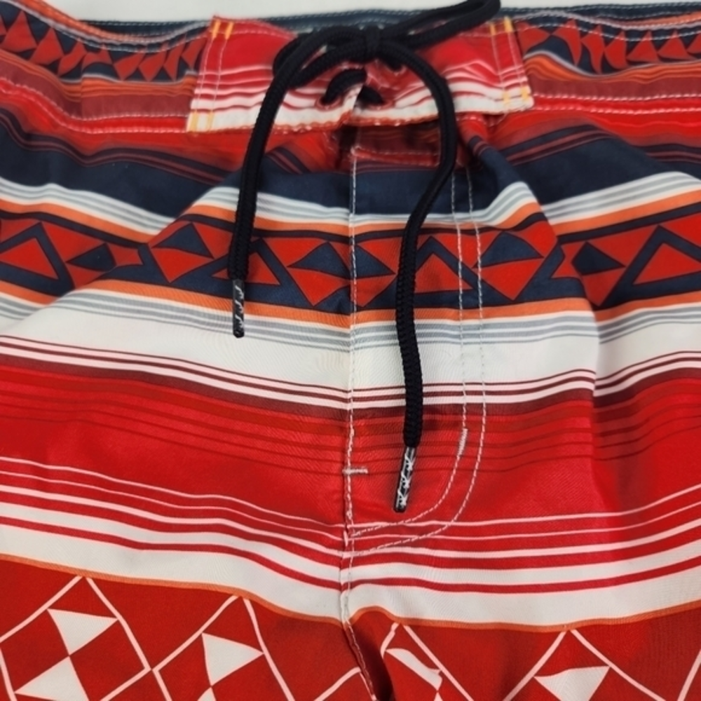 American Eagle AEO Red Board Shorts Swim Trunks Cargo Pocket Leaves Size M‎